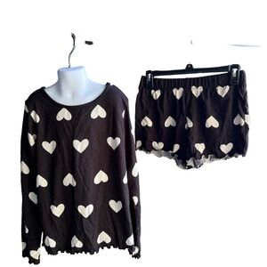 Cat & Jack 2 Piece Girl Pajama Set Black With Hearts  XL 14